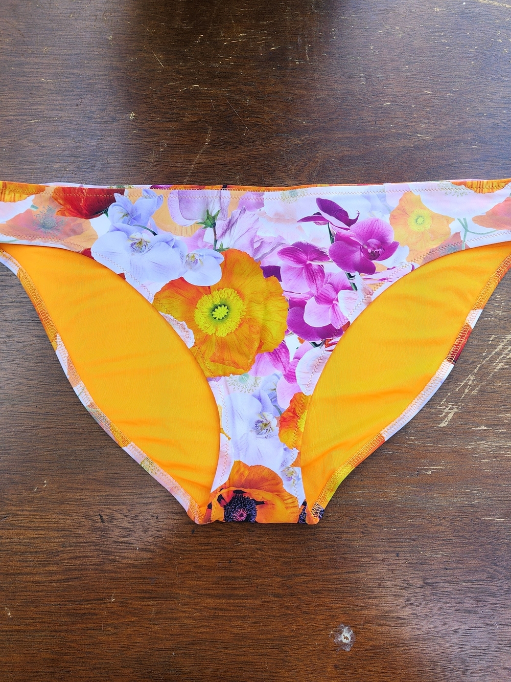 NWT Aerie Floral Full Coverage Bikini Bottoms Simply Orange Yellow XL